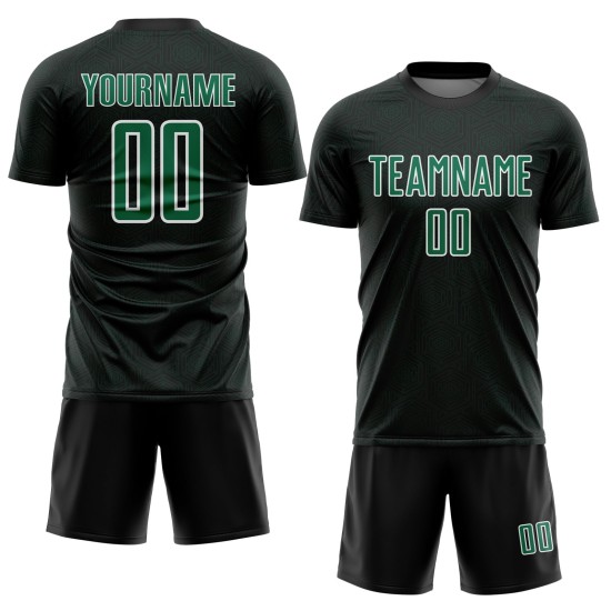 Kelly Black Jersey Sports Uniform Custom Sublimation Geometric Soccer Green-White Shape Kelly Black Jersey Sports Uniform Custom Sublimation Geometric Soccer Green-White Shape