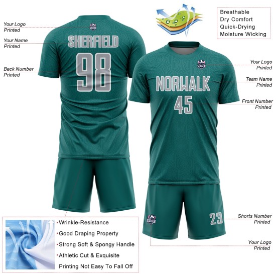 Sublimation Gray-White Geometric Uniform Jersey Custom Shape Soccer Sports Teal Sublimation Gray-White Geometric Uniform Jersey Custom Shape Soccer Sports Teal