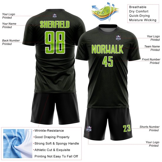 Sports Geometric Jersey Neon Shape Green-White Custom Soccer Uniform Sublimation Black Sports Geometric Jersey Neon Shape Green-White Custom Soccer Uniform Sublimation Black
