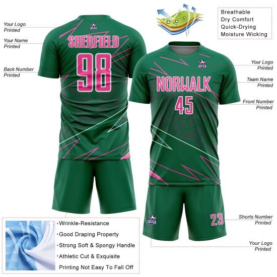 Kelly Sports Pink-White Sublimation Custom Uniform Soccer Lines Jersey Green Kelly Sports Pink-White Sublimation Custom Uniform Soccer Lines Jersey Green