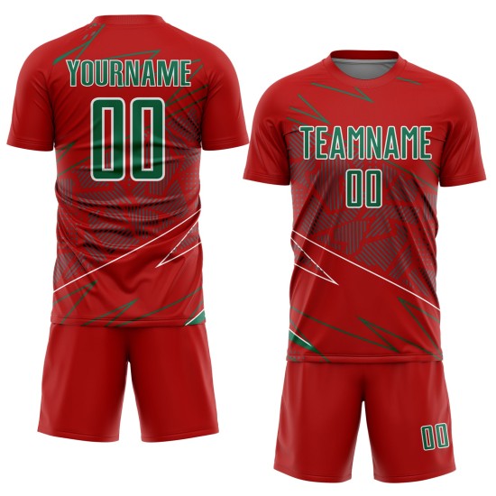 Red Sublimation Soccer Green-White Sports Jersey Lines Uniform Custom Kelly Red Sublimation Soccer Green-White Sports Jersey Lines Uniform Custom Kelly