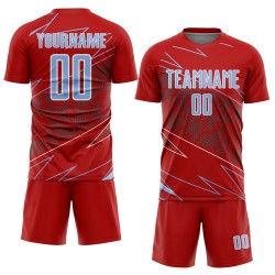 Uniform Custom Blue-White Jersey Red Light Soccer Sports Sublimation Lines Uniform Custom Blue-White Jersey Red Light Soccer Sports Sublimation Lines
