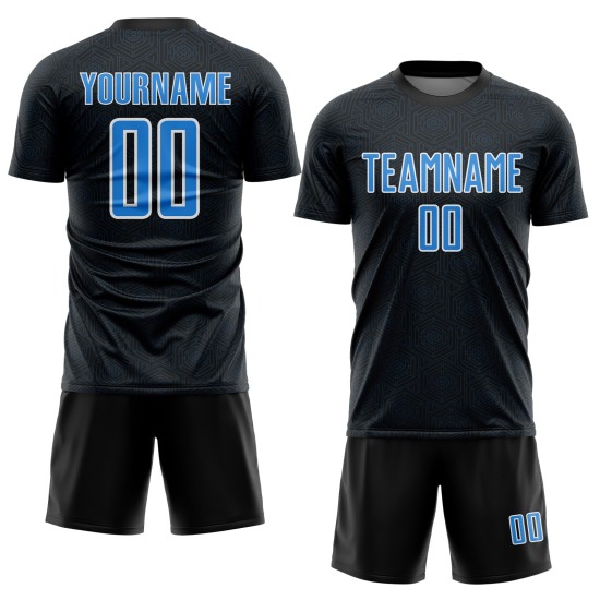 Blue-White Sublimation Powder Soccer Custom Sports Black Shape Geometric Uniform Jersey Blue-White Sublimation Powder Soccer Custom Sports Black Shape Geometric Uniform Jersey