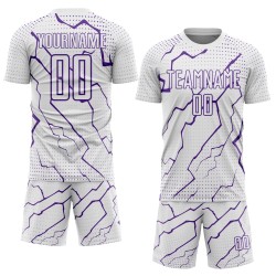Uniform Sublimation White Purple Custom Sports Soccer Jersey Lightning Uniform Sublimation White Purple Custom Sports Soccer Jersey Lightning