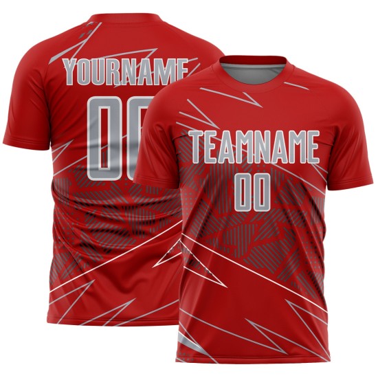 Jersey Uniform Sublimation Soccer Lines Red Custom Sports Gray-White Jersey Uniform Sublimation Soccer Lines Red Custom Sports Gray-White