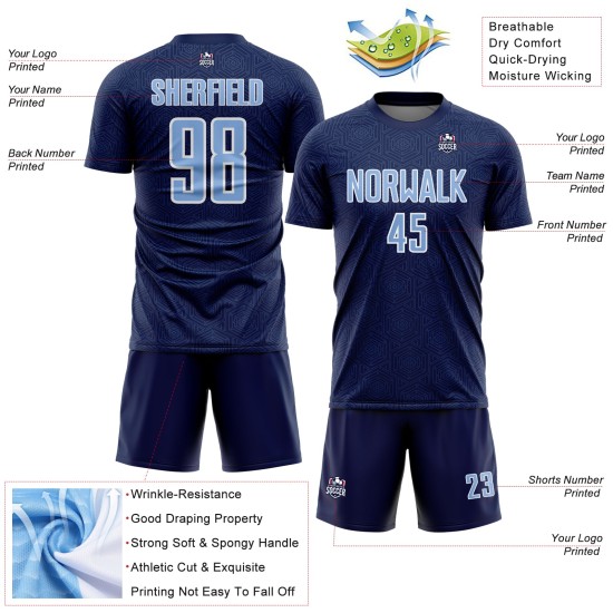 Light Uniform Jersey Geometric Sports Blue-White Soccer Shape Custom Navy Sublimation Light Uniform Jersey Geometric Sports Blue-White Soccer Shape Custom Navy Sublimation