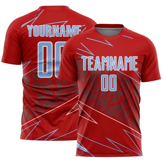 Uniform Custom Blue-White Jersey Red Light Soccer Sports Sublimation Lines Uniform Custom Blue-White Jersey Red Light Soccer Sports Sublimation Lines