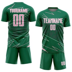 Uniform Sports Soccer Kelly Lines Sublimation Jersey Light Green Custom Pink-White Uniform Sports Soccer Kelly Lines Sublimation Jersey Light Green Custom Pink-White