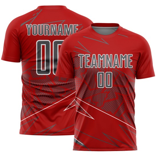 Red Jersey Steel Uniform Sports Sublimation Custom Soccer Lines Gray-White Red Jersey Steel Uniform Sports Sublimation Custom Soccer Lines Gray-White