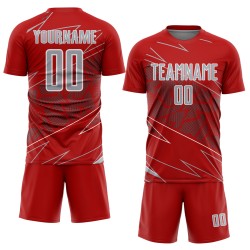 Jersey Uniform Sublimation Soccer Lines Red Custom Sports Gray-White Jersey Uniform Sublimation Soccer Lines Red Custom Sports Gray-White