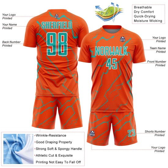 Aqua-White Jersey Sports Lightning Uniform Orange Soccer Custom Sublimation Aqua-White Jersey Sports Lightning Uniform Orange Soccer Custom Sublimation