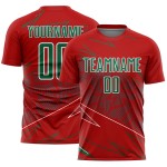 Red Sublimation Soccer Green-White Sports Jersey Lines Uniform Custom Kelly Red Sublimation Soccer Green-White Sports Jersey Lines Uniform Custom Kelly