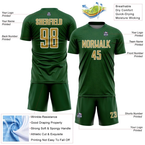 Green Geometric Shape Custom Jersey Sports Sublimation Uniform Gold-White Soccer Old Green Geometric Shape Custom Jersey Sports Sublimation Uniform Gold-White Soccer Old